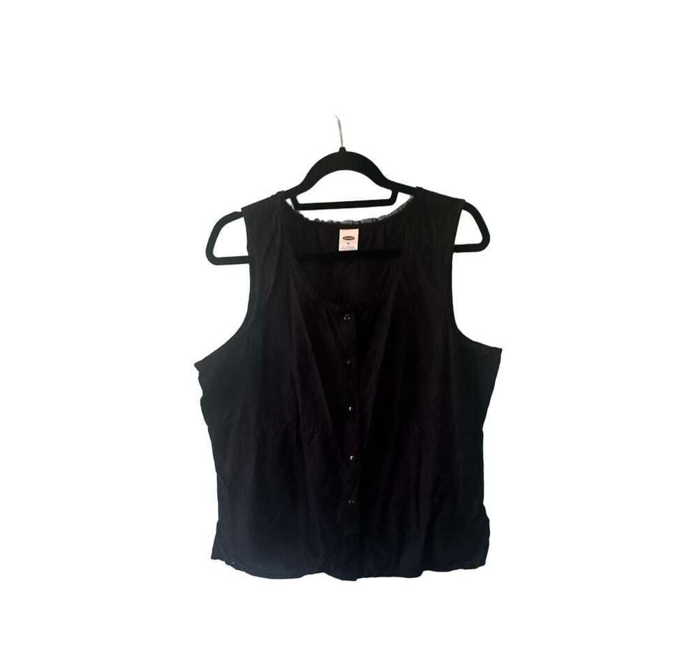 Old Navy Black Embroidered Button-Front Tank Top XL